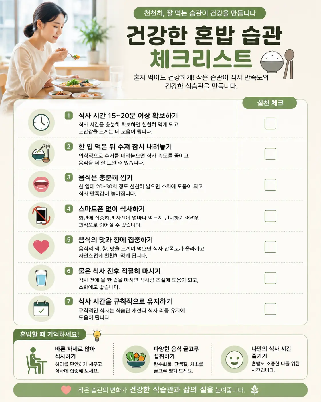 건강한 혼밥 식습관 체크리스트