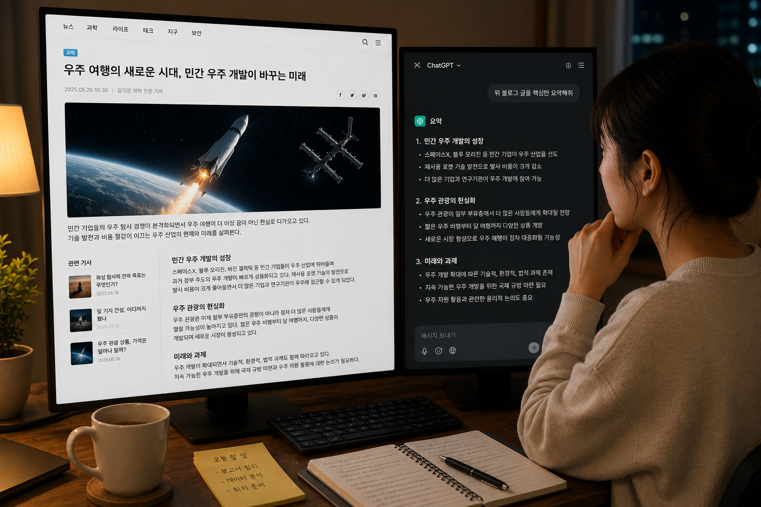 ChatGPT를 활용해 긴 자료의 핵심 내용을 요약해 보는 모습