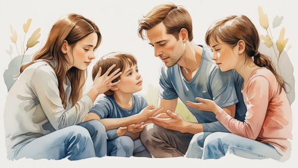 INTP 부모는 많은 말을 하지 않아도 됩니다. 다만 짧고 정확한 감정 표현과 따뜻한 인정만으로도 아이는 큰 안정감을 느낍니다에 관한 그림