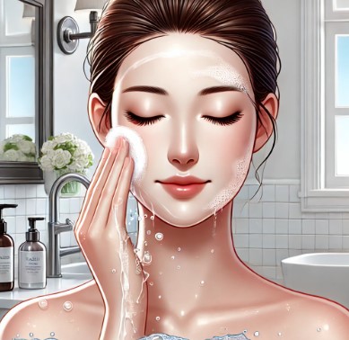 세안하는 여성 사진