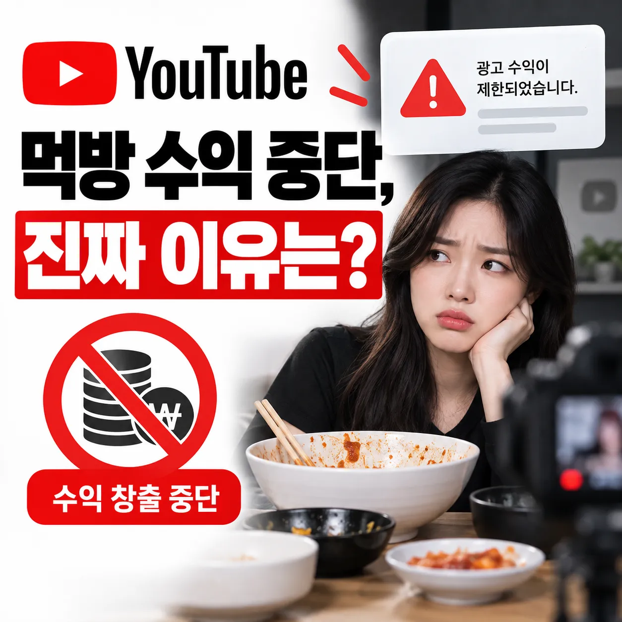 먹방 유튜버 수익 창출 중단 이유와 유튜브 먹방 규제 기준을 설명하는 대표 이미지