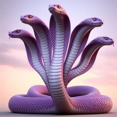 한-몸에-뱀-머리가-다석개-달린-보라색-뱀이-또아리를-틀고있는-모습
