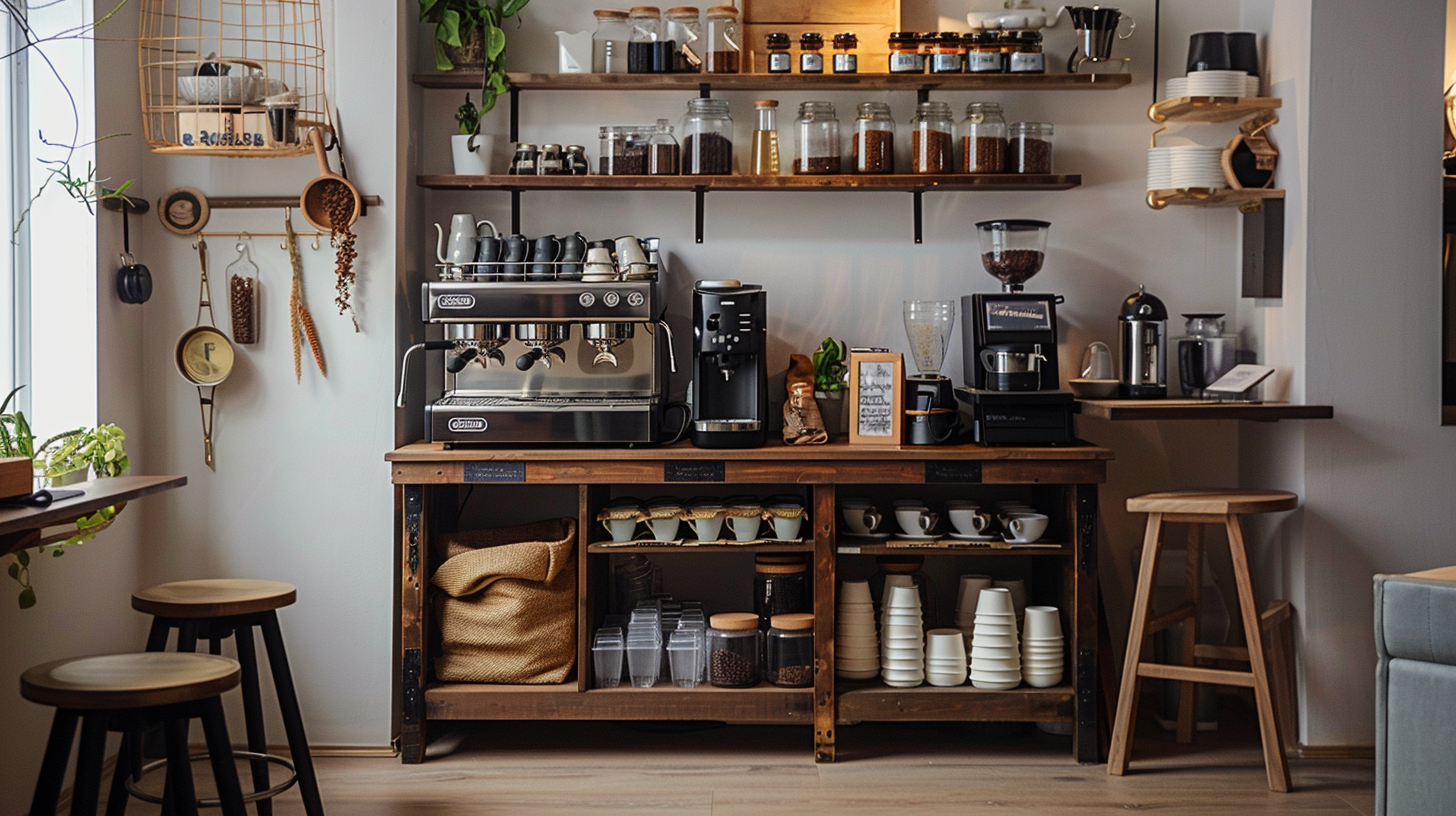 홈바 스타일의 완성된 홈카페