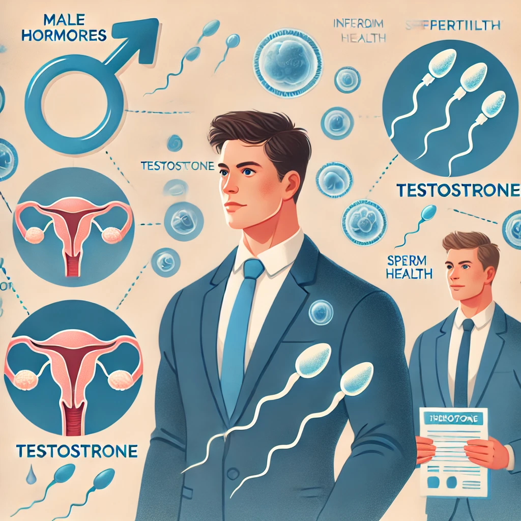 "남성 호르몬과 불임 관계를 시각적으로 보여주는 일러스트 &ndash; 테스토스테론과 정자 건강"
