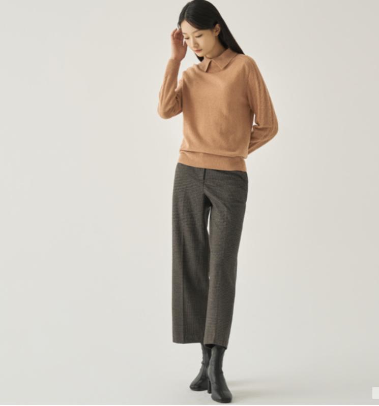 지센 여성 양면기모 스판 잔체크 와이드 팬츠 BE LFPTNA05