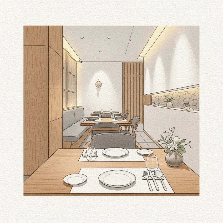 차분하고 현대적인 한식 파인 다이닝 내부