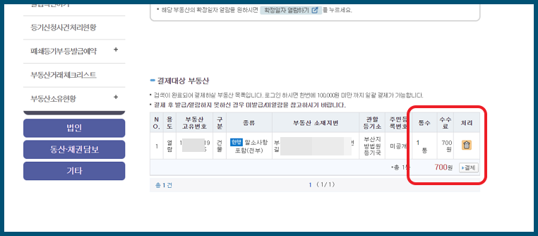 등기부등본 온라인 발급 시 수수료