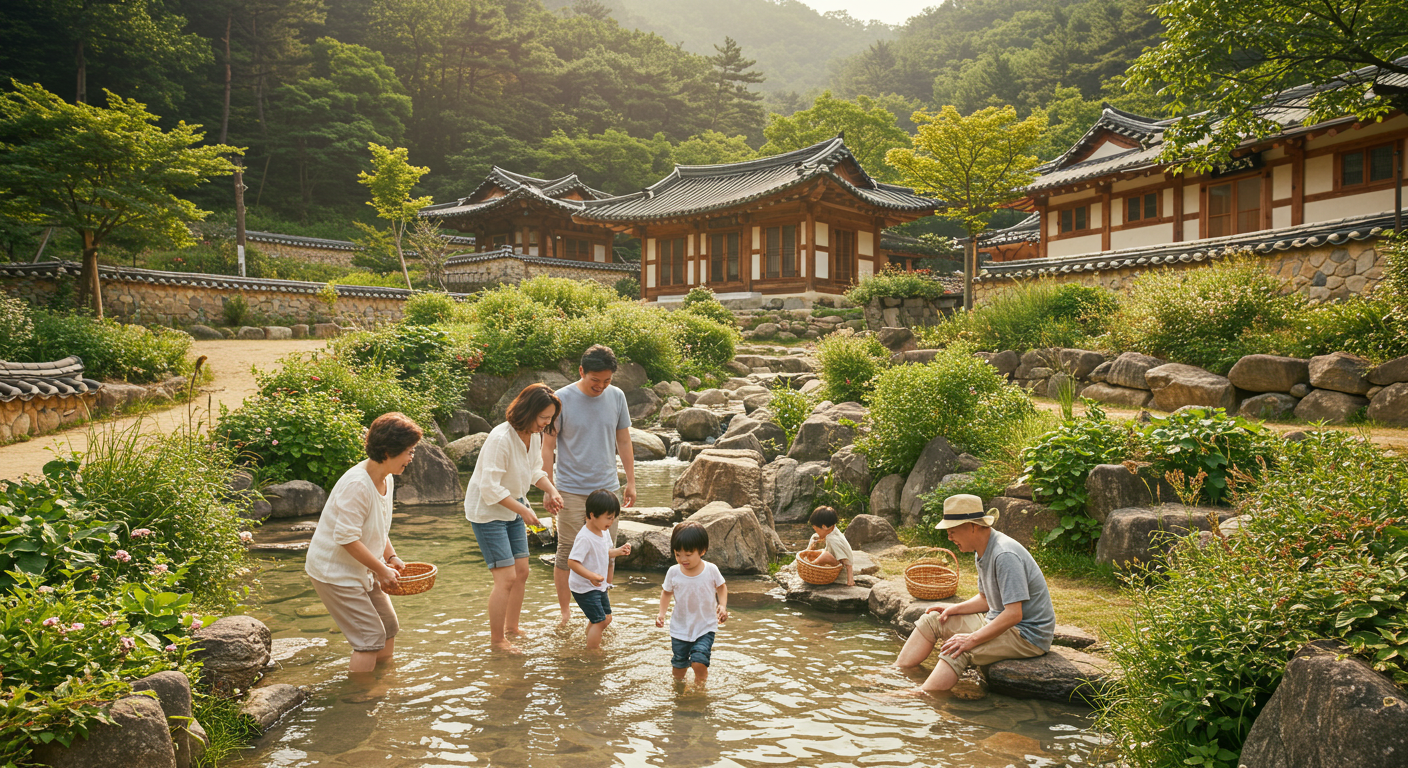 물놀이 하는 행복한 가족