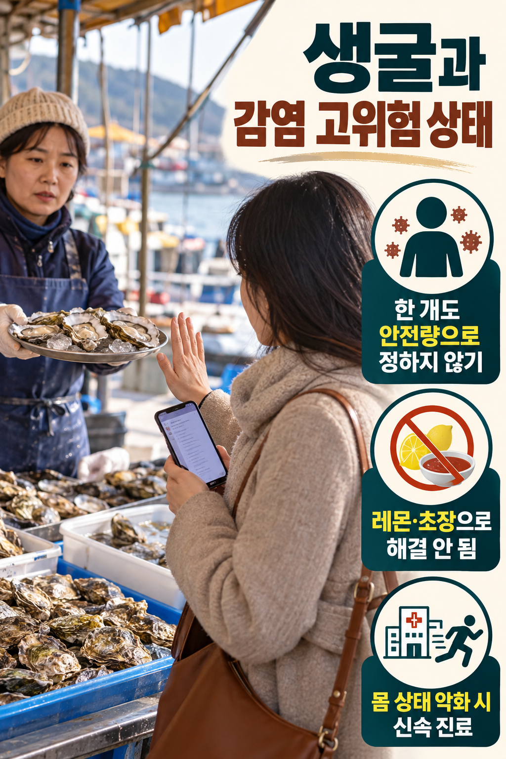 굴(석화) &middot; 간질환&middot;면역저하가 있다면 생굴 한 개도 시험하지 마세요 실사 인포그래픽