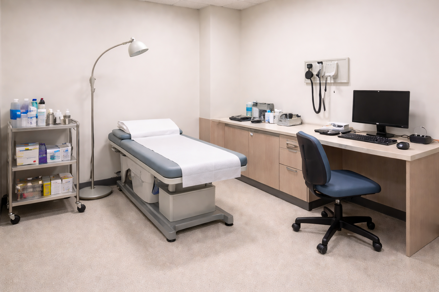 멍이 퍼질 때 변화 판단 기준을 설명하는 한국 병원 외래 진료 공간과 기본 진료 장비 환경