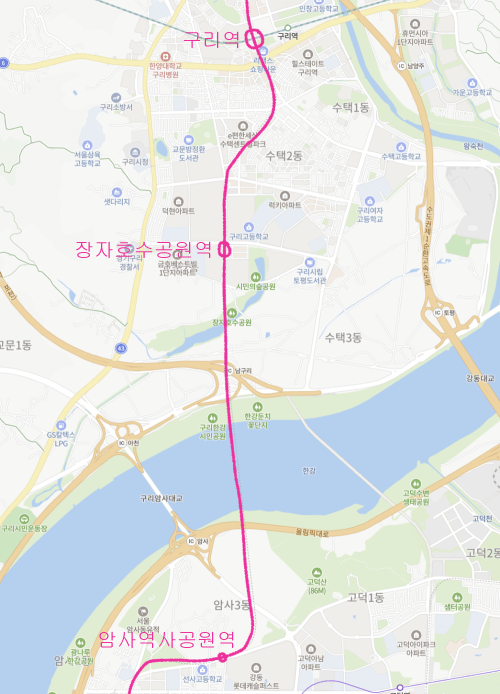 별내선, 8호선연장선, 별내역, 동구릉역, 구리역, 장자호수공원역, 암사역사공원역