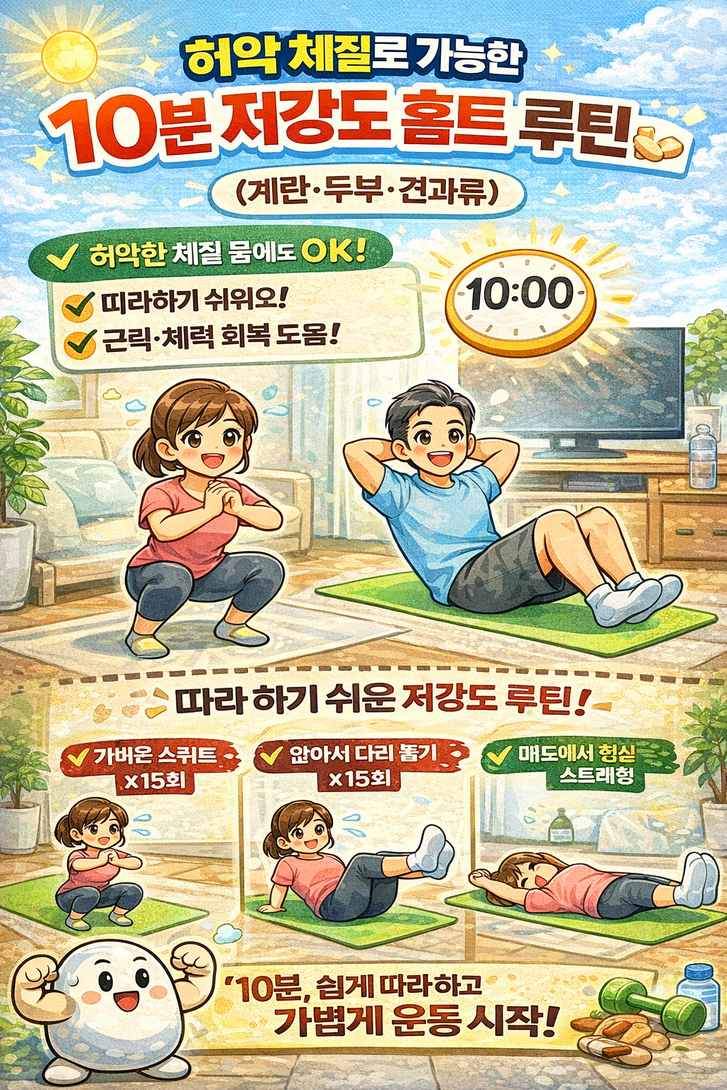 허약 체질도 가능한 10분 저강도 홈트 루틴