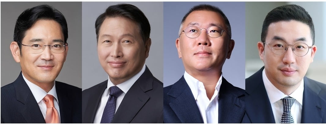 이재용 삼성전자 회장, 최태원 SK그룹 회장, 정의선 현대차그룹 회장, 구광모 LG그룹 회장.
