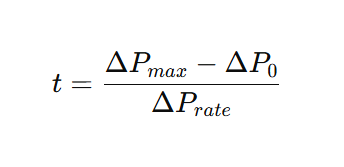 Filter replacement time calculation formula (ΔPmax−ΔP0)/ΔPrate