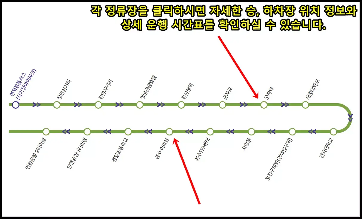 인천공항 방면 노선 및 시간표
