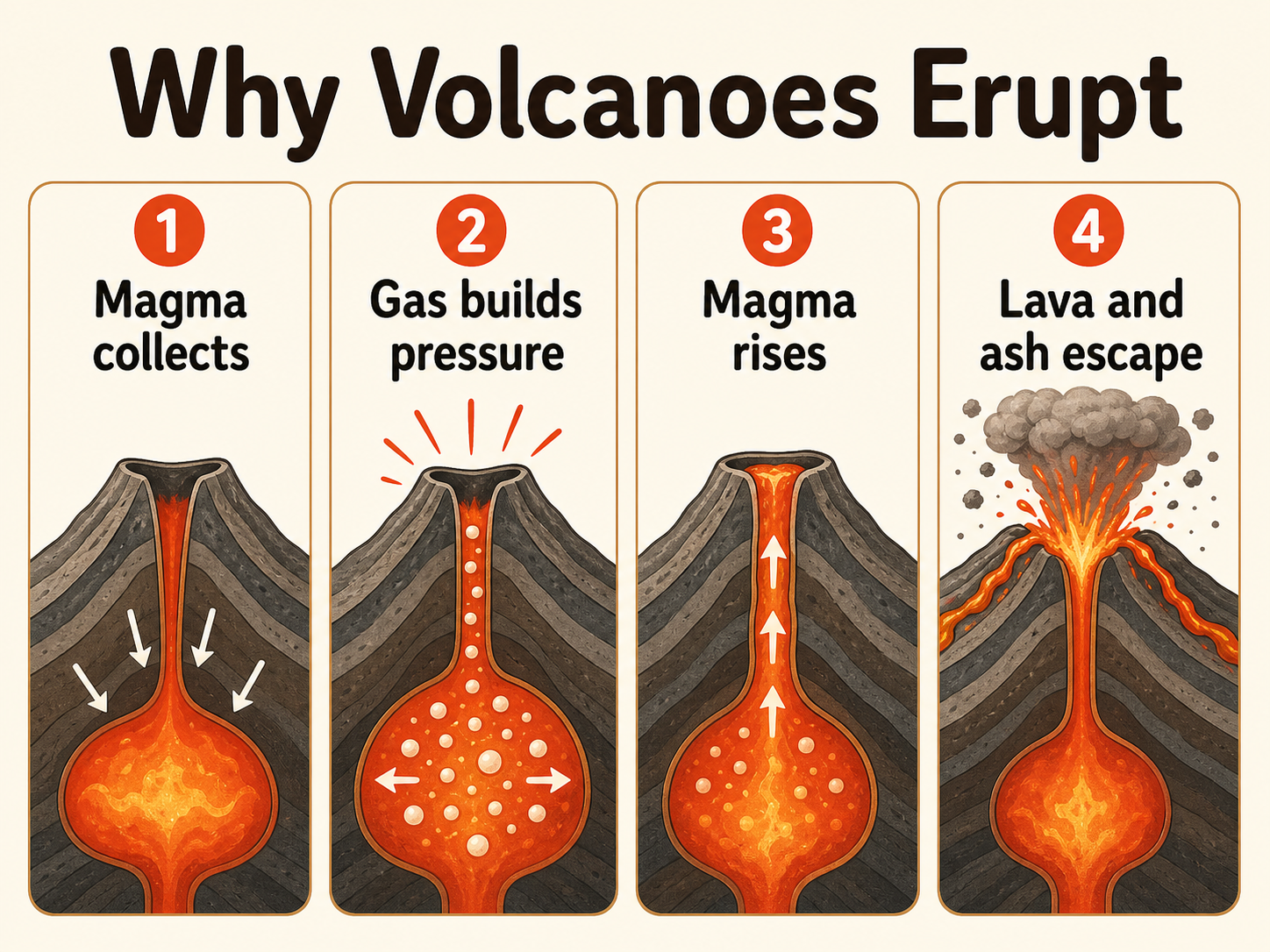 Infographic explaining why volcanoes erupt