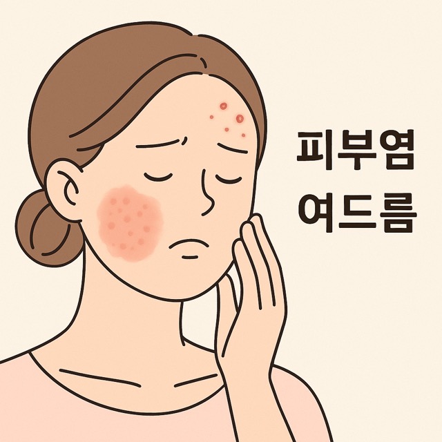 피부염과 여드름이 있는 여성