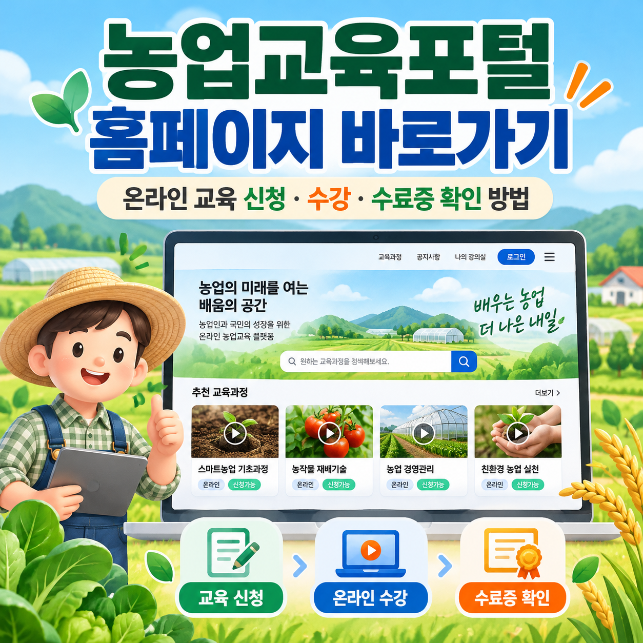 농업교육포털 홈페이지 바로가기｜온라인 교육 신청&middot;수강&middot;수료증 확인 방법