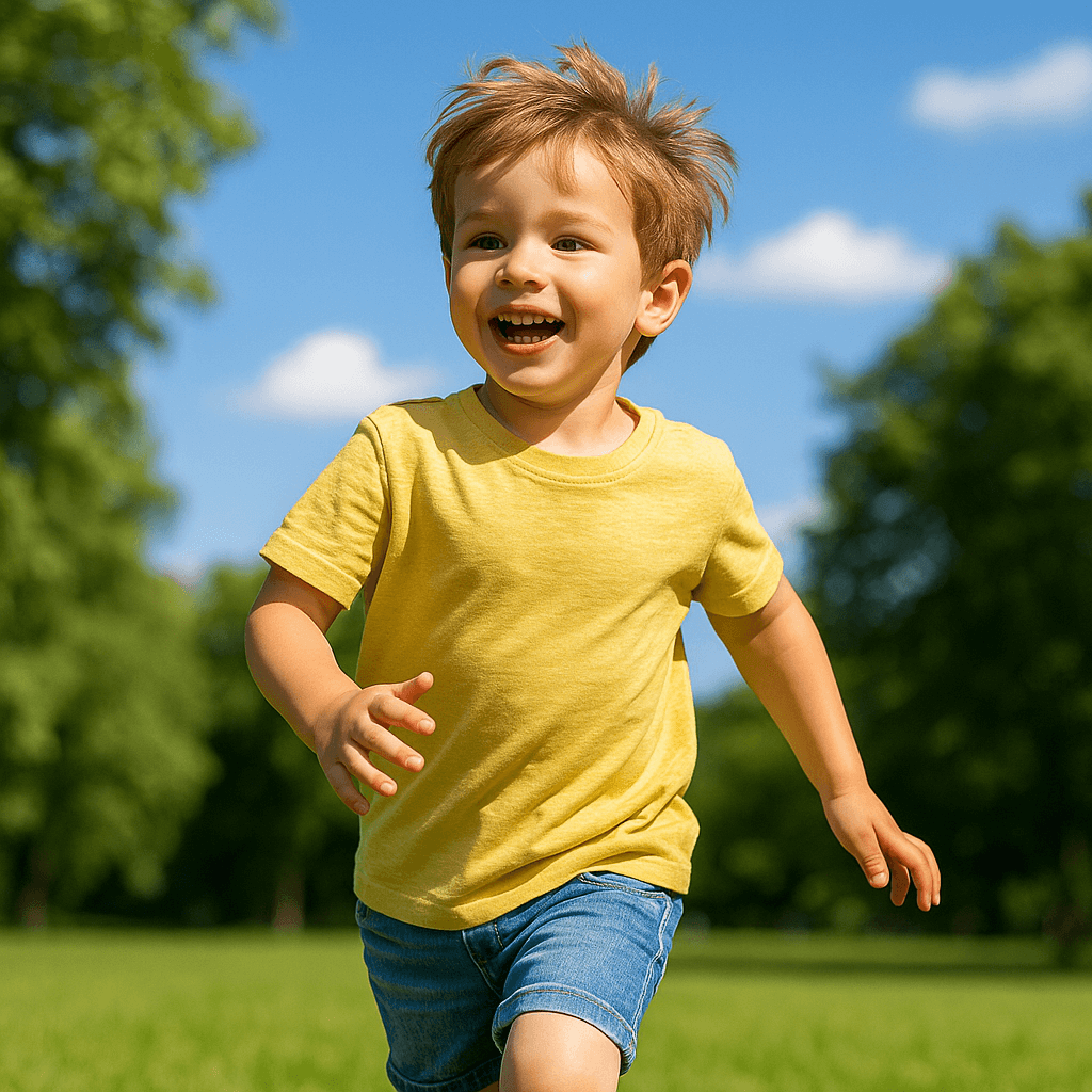 햇볕 아래에서 건강하게 뛰노는 어린이(출처**자체제작)