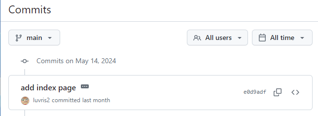 특정 커밋 상태로 되돌아 간 후, 이후의 커밋은 삭제된 예시 화면