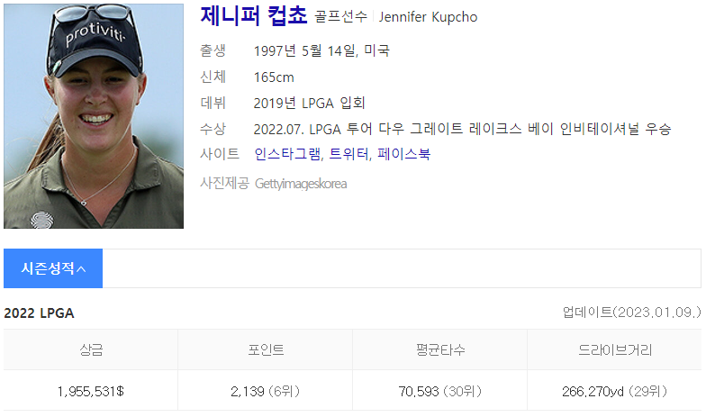 골프선수 제니퍼 컵초 인물정보(출처 : Daum 검색)