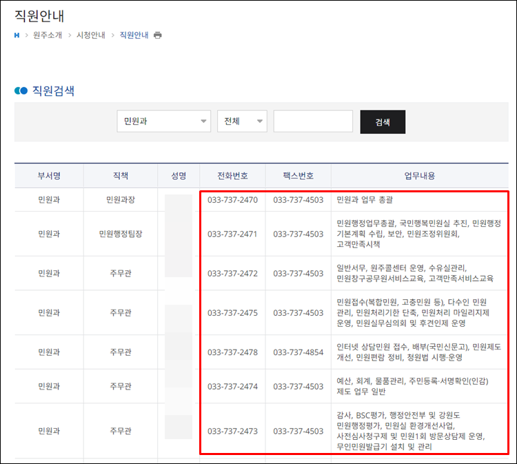 원주시청-전화번호