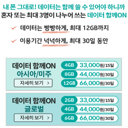 KT 데이터 함께 ON