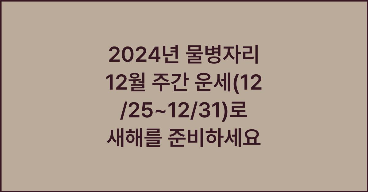 2024년 물병자리 12월 주간 운세(12/25~12/31)