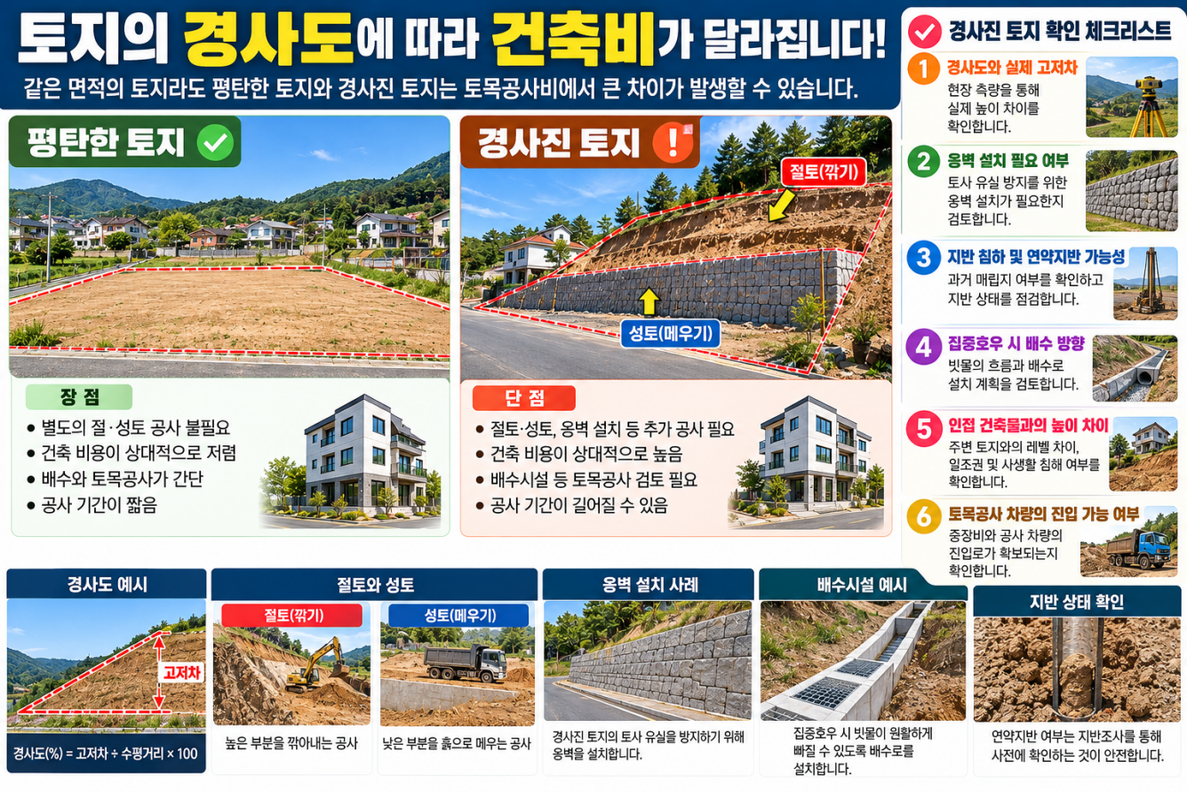 토지 경사도와 지반 상태 확인하기