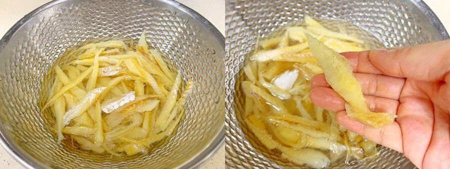 불린 북어채 손질