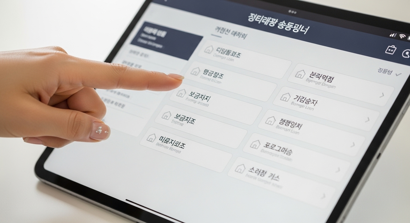 태블릿 화면에서 디딤돌 대출, 보금자리론 등 정부 주택 대출 상품을 비교 분석하는 모습.