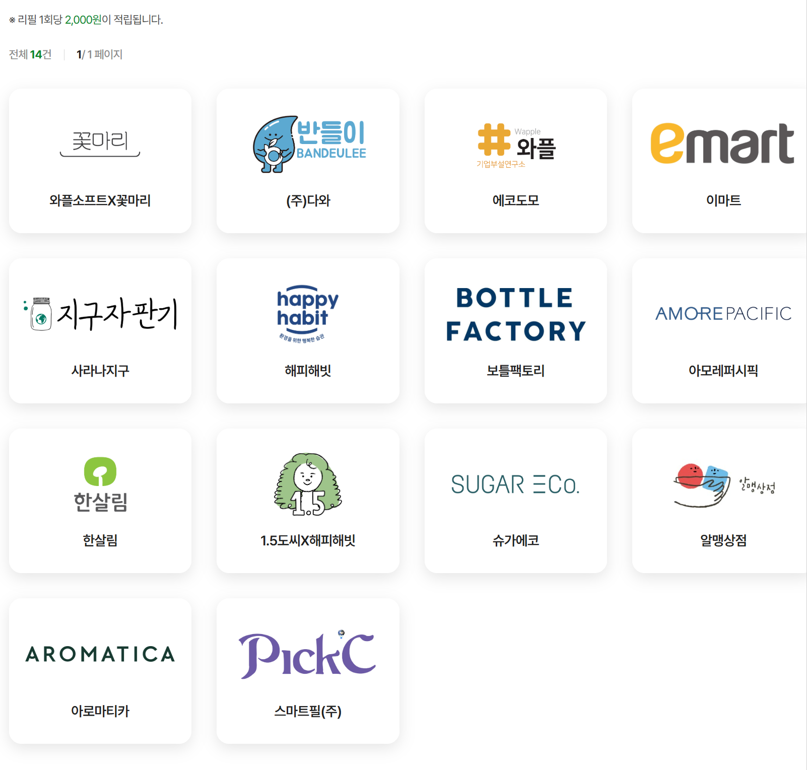 탄소중립포인트 리필스테이션-참여기업들