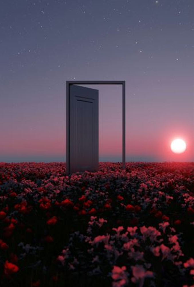 꿈 관련 사진(하늘에 문이 열려있는 문틀사진)