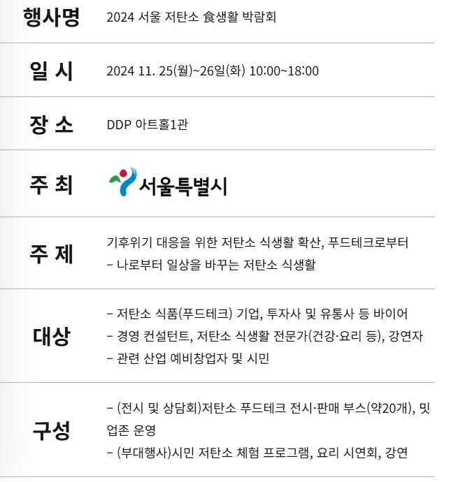 기후위기 서울 기후테크 컨퍼런스 저탄소 식생활 박람회 참석 신청방법