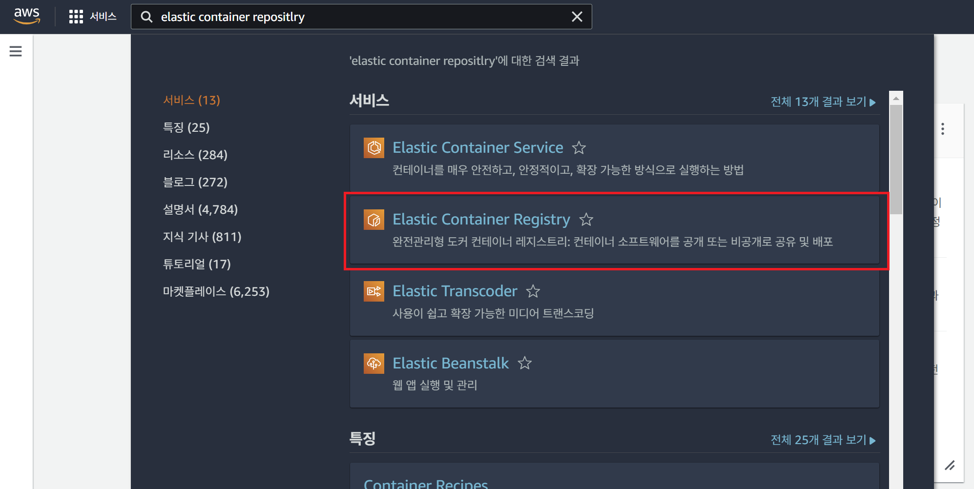 ECR Dashboard 입장