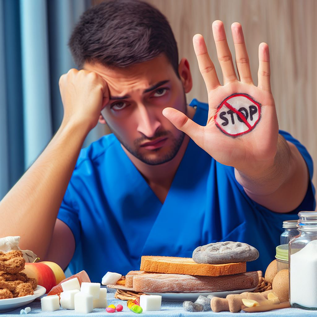 당뇨를 일으키는 음식 섭취를 반대하는 남자 사진