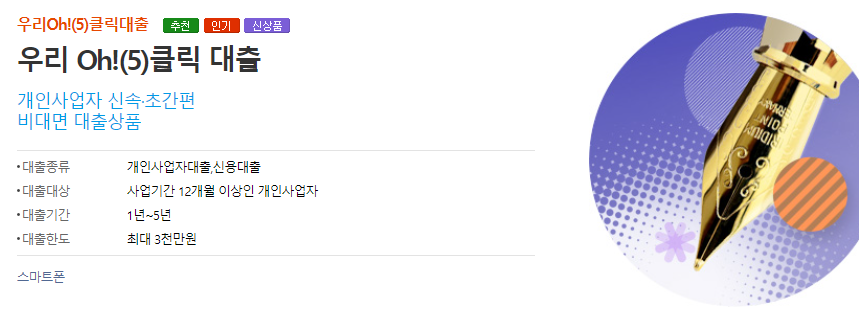 비대면 개인사업자 대출 상품조건 안내