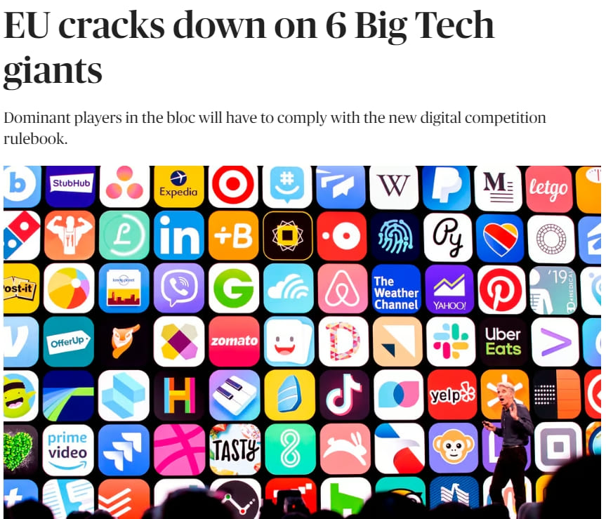 EU, 빅테크 특별규제 6개사 확정...삼성은 빠져 EU cracks down on 6 Big Tech giants