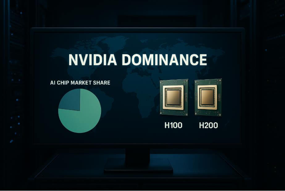 AI 칩 시장에서 엔비디아 독주를 보여주는 그래프 이미지
