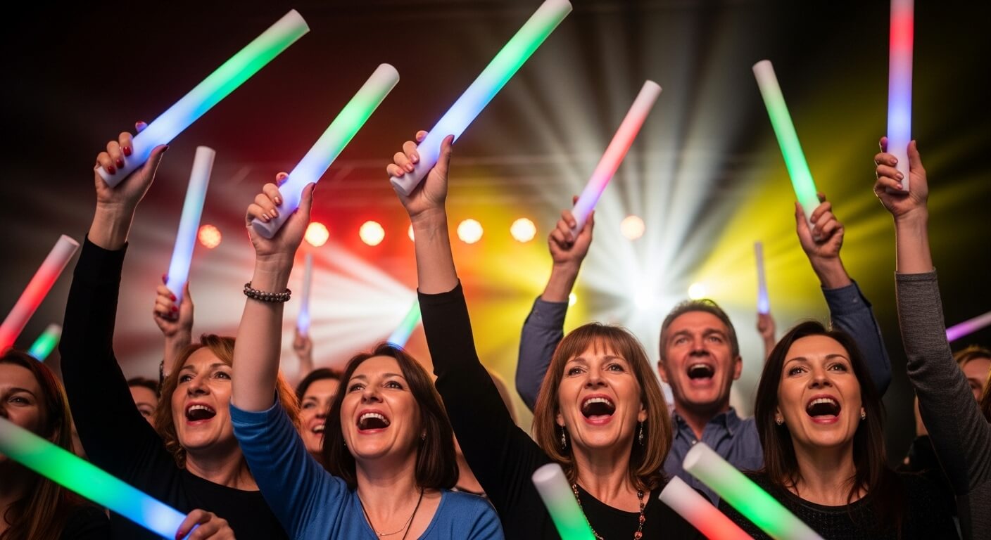 야광봉을 흔들며 환호하는 관객들