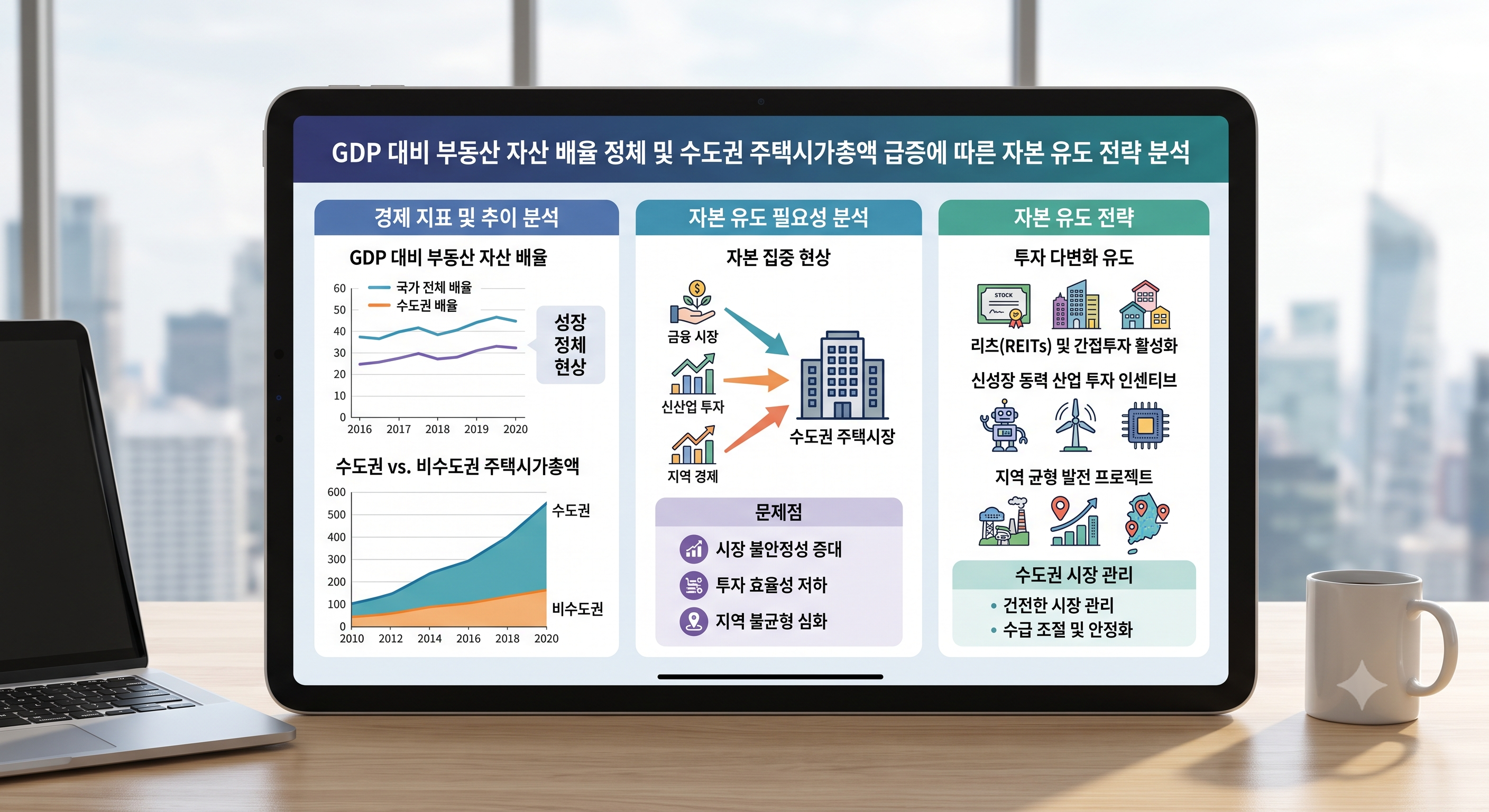 GDP 대비 부동산 자산 배율 정체와 수도권 주택시가총액 급증에 따른 자본 유도 전략 분석