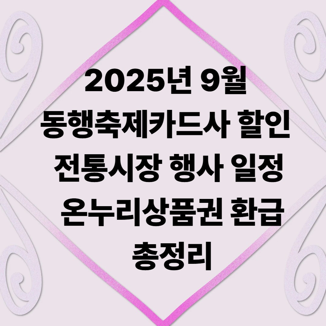 2025년 9월 동행축제카드사 할인 · 전통시장 행사 일정 · 온누리상품권 환급 총정리