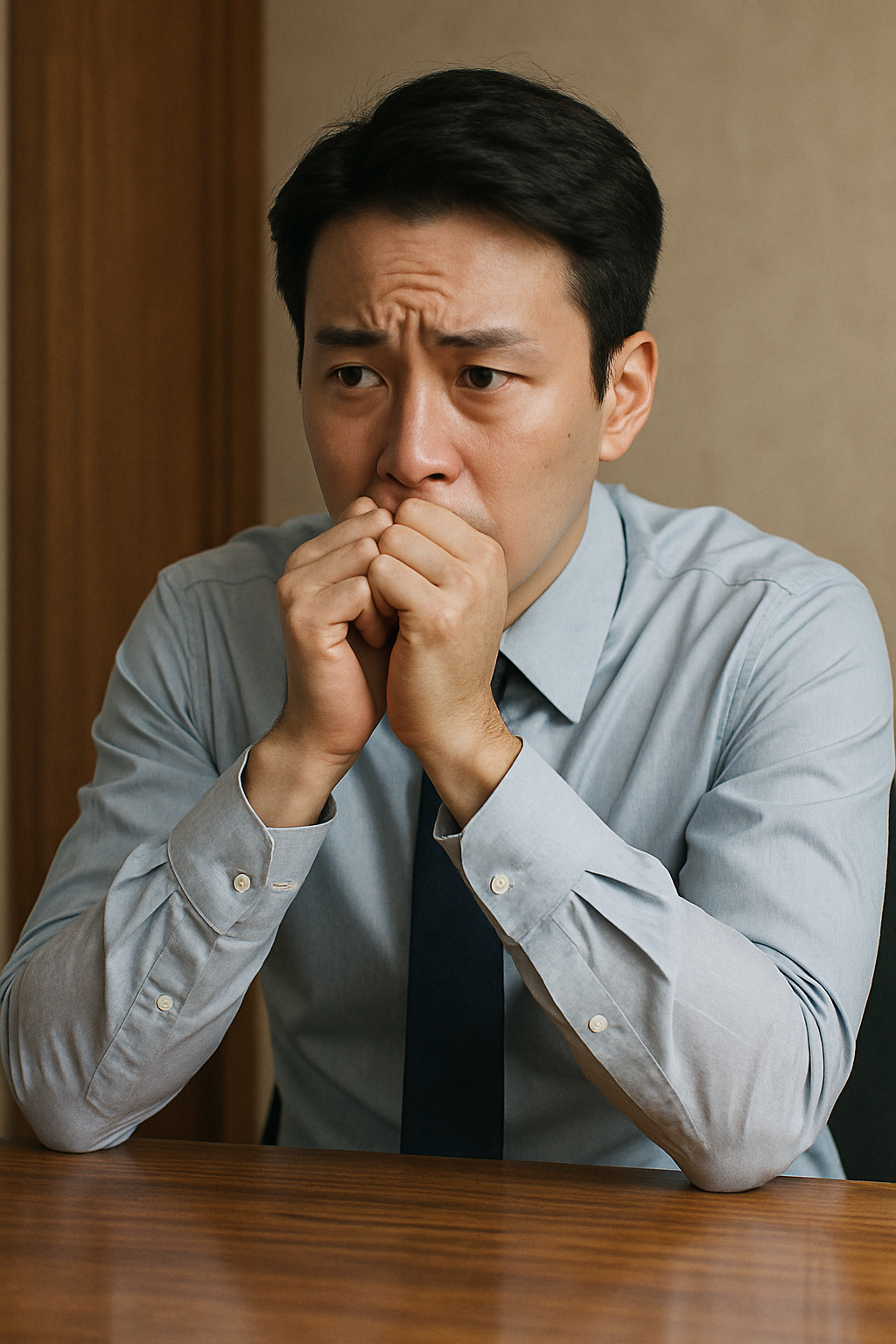 긴장한 모습의 사람