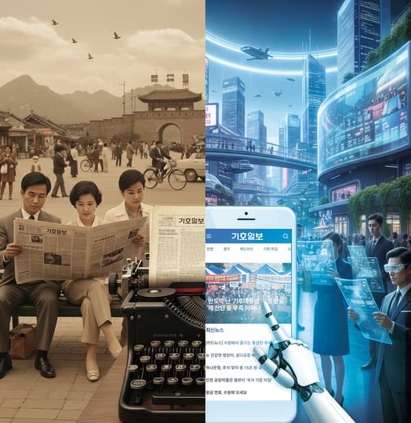 신문의 과거와 미래를 보여주는 모습