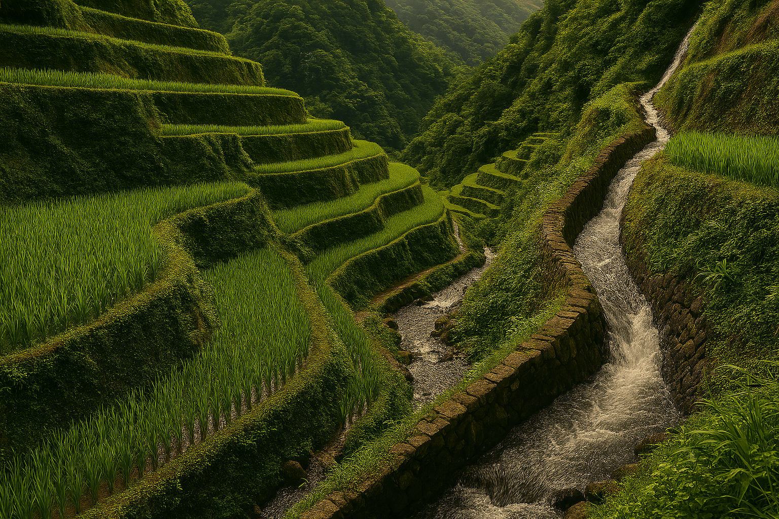 안개 낀 산비탈을 따라 끝없이 펼쳐진 유네스코 세계유산 바나우에 계단식 논의 웅장한 전경. 필리핀여행에서 만나는 자연의 걸작이다