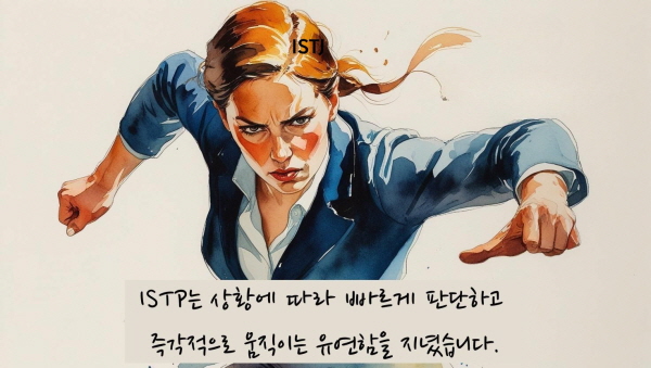 ISTP는 상황에 따라 빠르게 판단하고 즉각적으로 움직이는 유연함을 지녔습니다에 관한 그림입니다