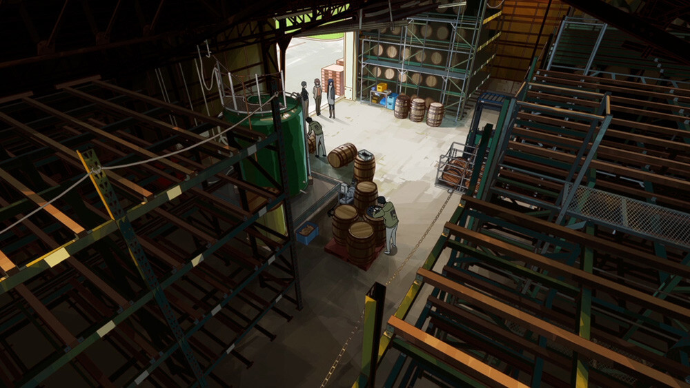오크통이 쌓여있는 코마다 증류소의 모습