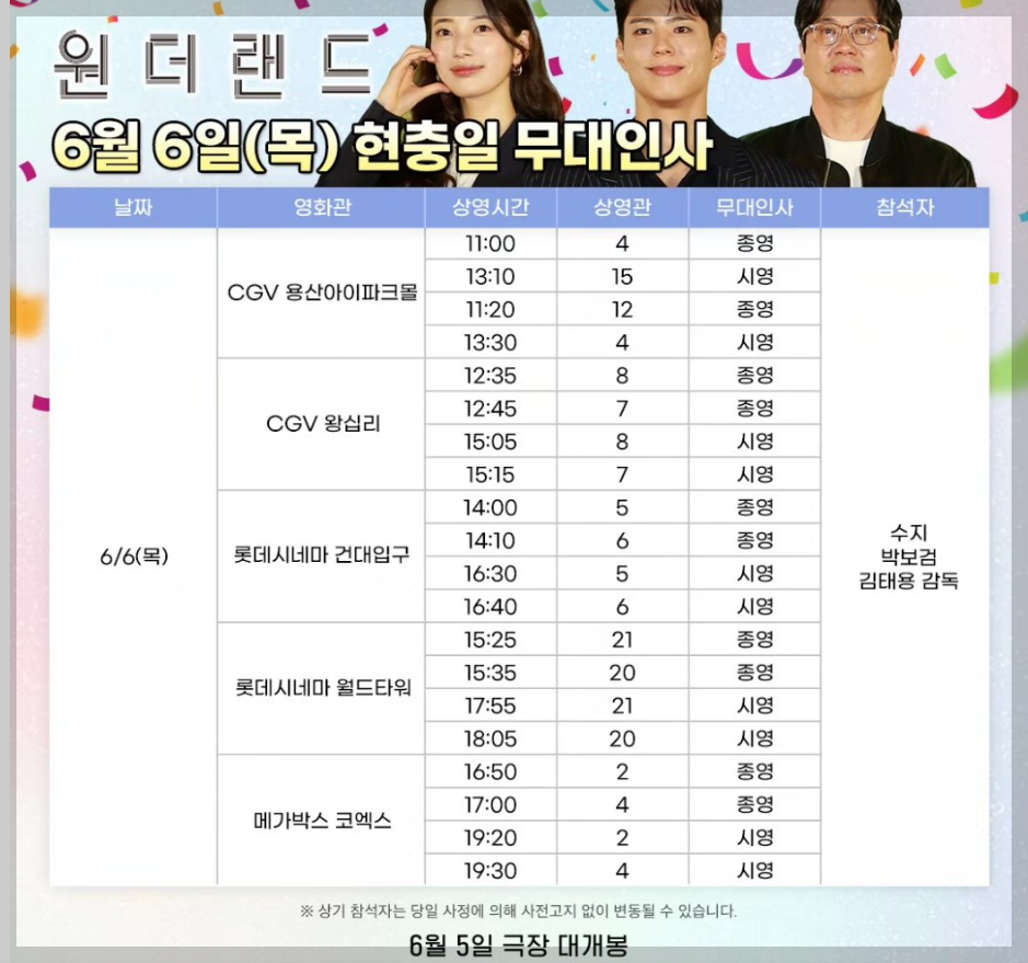 원더랜드 무대인사 6월6일