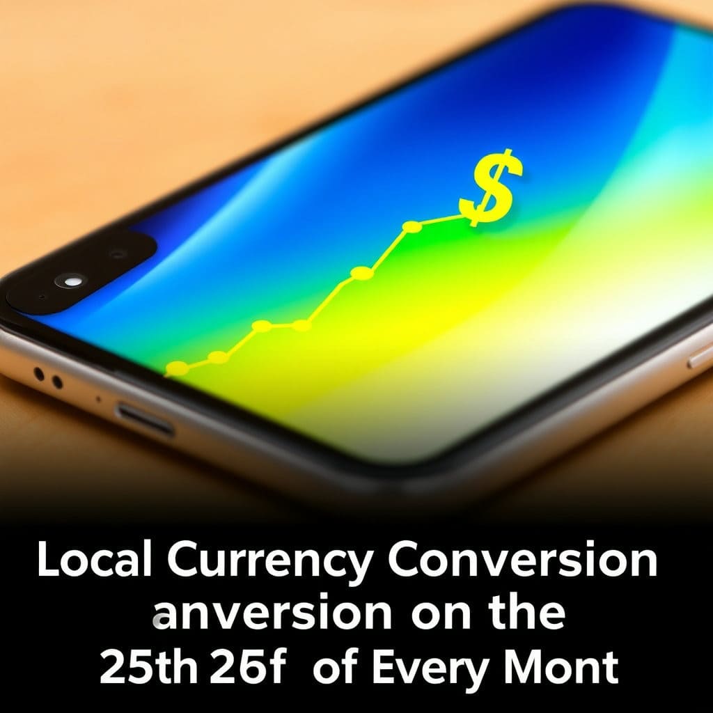 스마트폰 화면에 포인트가 쌓여가는 그래프가 보이고, 그 그래프가 정점에 달했을 때 지역화폐 아이콘으로 전환되는 애니메이션 효과를 정지 이미지로 표현합니다. 화면 아래에는 '매월 25일 지역화폐 전환'이라는 문구를 넣어 정보 전달력을 높입니다.