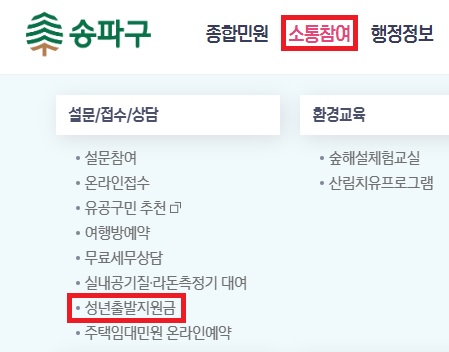 송파구청-성년출발지원금-신청